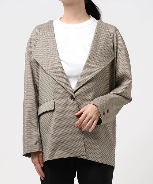 archives（アルシーヴ）の「小チェックノーカラージャケット（ノーカラージャケット・レディース・ベージュ/カーキ/ブラック・MEDIUM）」の3枚目の写真