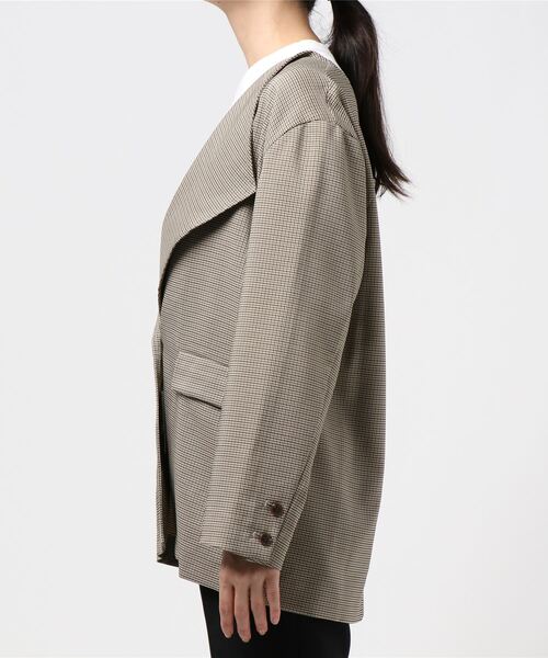 archives（アルシーヴ）の「小チェックノーカラージャケット（ノーカラージャケット・レディース・ベージュ/カーキ/ブラック・MEDIUM）」の5枚目の写真