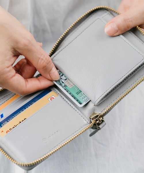 MURA（ムラ）の「ラウンドファスナー ゴートレザー スキミング防止 スクエア 二つ折り財布（財布・レディース・ブラック/グレー/ピンク/ブルー/グリーン/キャメル・FREE）」の18枚目の写真