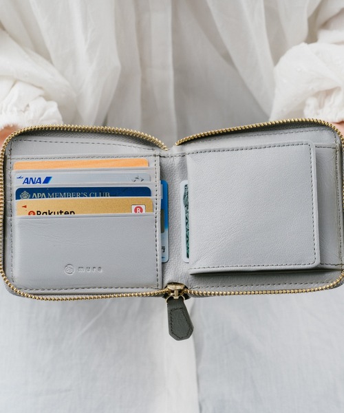 MURA（ムラ）の「ラウンドファスナー ゴートレザー スキミング防止 スクエア 二つ折り財布（財布・レディース・ブラック/グレー/ピンク/ブルー/グリーン/キャメル・FREE）」の17枚目の写真