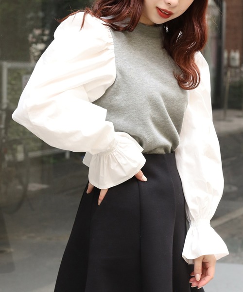 one after another NICE CLAUP（ワンアフターアナザーナイスクラップ）の「袖コンシャス裏毛トップス（Tシャツ/カットソー・レディース・オフホワイト/ブラック/グレー/ベージュ・FREE）」の3枚目の写真