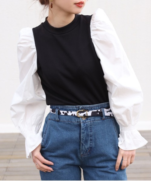 one after another NICE CLAUP（ワンアフターアナザーナイスクラップ）の「袖コンシャス裏毛トップス（Tシャツ/カットソー・レディース・オフホワイト/ブラック/グレー/ベージュ・FREE）」の2枚目の写真