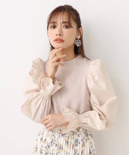 one after another NICE CLAUP（ワンアフターアナザーナイスクラップ）の「袖コンシャス裏毛トップス（Tシャツ/カットソー・レディース・オフホワイト/ブラック/グレー/ベージュ・FREE）」の6枚目の写真