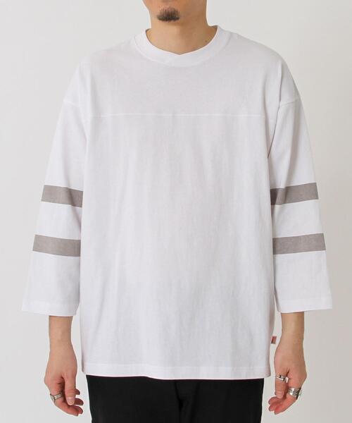 COMOLI フットボールT メンズ 七分丈 カットソー ホワイト 1 COMOLI (コモリ) フットボールTシャツ