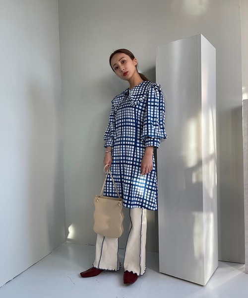 SANSeLF（サンセルフ）の「【SANSeLF】 big collar gingham tunic　sanw67（シャツワンピース・レディース・ブルー/ブラック・M/S/FREE）」の3枚目の写真