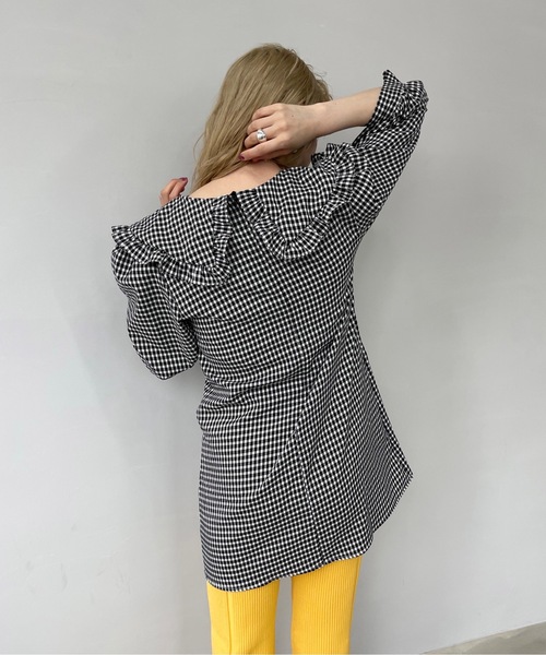 SANSeLF（サンセルフ）の「【SANSeLF】 big collar gingham tunic　sanw67（シャツワンピース・レディース・ブルー/ブラック・M/S/FREE）」の12枚目の写真
