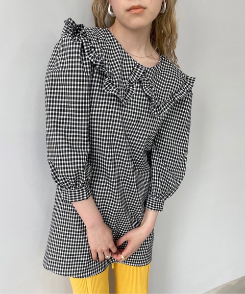 SANSeLF（サンセルフ）の「【SANSeLF】 big collar gingham tunic　sanw67（シャツワンピース・レディース・ブルー/ブラック・M/S/FREE）」の13枚目の写真