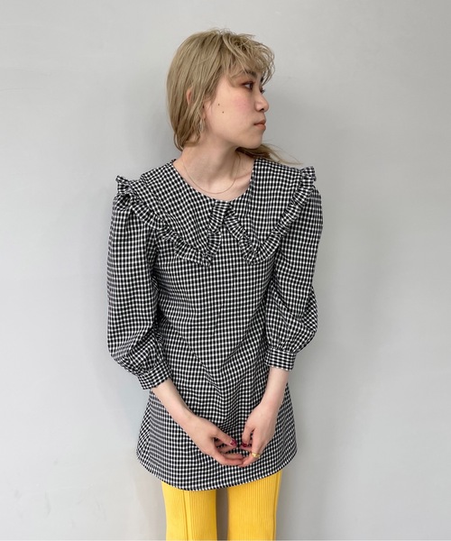 SANSeLF（サンセルフ）の「【SANSeLF】 big collar gingham tunic　sanw67（シャツワンピース・レディース・ブルー/ブラック・M/S/FREE）」の14枚目の写真