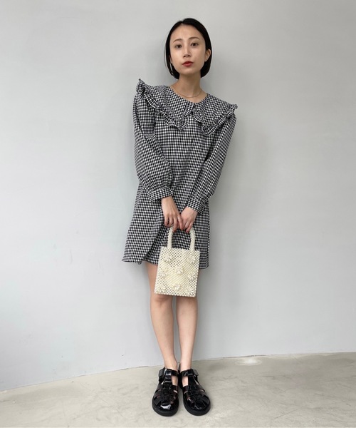 SANSeLF（サンセルフ）の「【SANSeLF】 big collar gingham tunic　sanw67（シャツワンピース・レディース・ブルー/ブラック・M/S/FREE）」の15枚目の写真