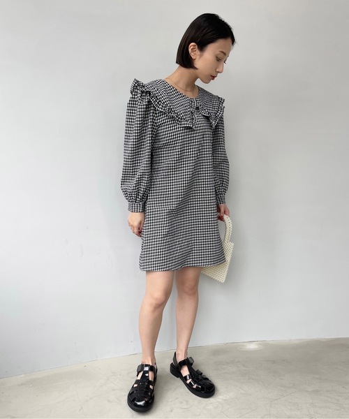 SANSeLF（サンセルフ）の「【SANSeLF】 big collar gingham tunic　sanw67（シャツワンピース・レディース・ブルー/ブラック・M/S/FREE）」の17枚目の写真