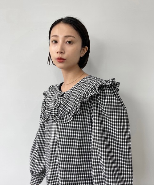 SANSeLF（サンセルフ）の「【SANSeLF】 big collar gingham tunic　sanw67（シャツワンピース・レディース・ブルー/ブラック・M/S/FREE）」の21枚目の写真