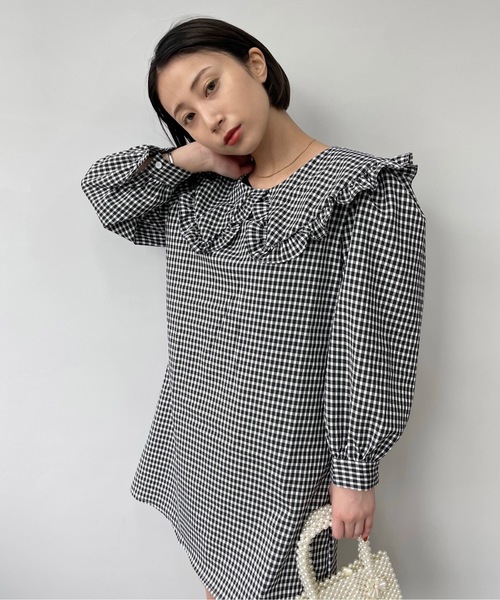 SANSeLF（サンセルフ）の「【SANSeLF】 big collar gingham tunic　sanw67（シャツワンピース・レディース・ブルー/ブラック・M/S/FREE）」の22枚目の写真