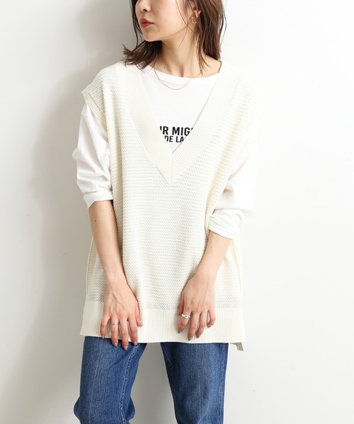 SLOBE IENA(スローブイエナ)の「L/PラメオーバーVネックベスト【手洗い可能】◆(ベスト・レディース・ホワイト/ブルー・FREE)」の2枚目の写真