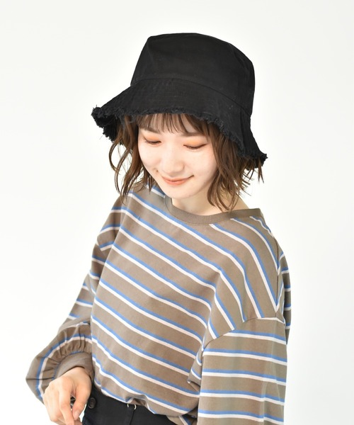 casita(RETRO GIRL)（カシータ）の「フリンジバケットハット（ハット・レディース・オフホワイト/ブラック/グレー/アイボリー・FREE）」の3枚目の写真