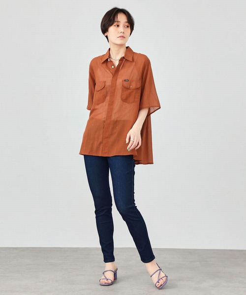 Lee（リー）の「Lee/リー　シアーシャツ半袖（シャツ/ブラウス・レディース・サックスブルー/ブラック/テラコッタ/ホワイト・SMALL/MEDIUM）」の15枚目の写真