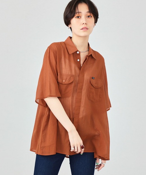 Lee（リー）の「Lee/リー　シアーシャツ半袖（シャツ/ブラウス・レディース・サックスブルー/ブラック/テラコッタ/ホワイト・SMALL/MEDIUM）」の11枚目の写真