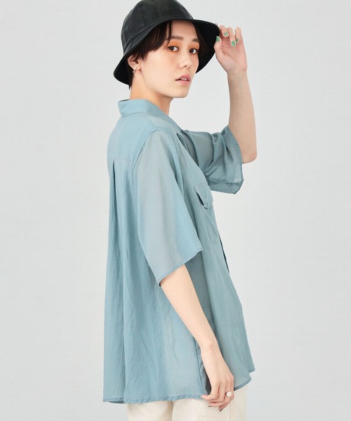 Lee（リー）の「Lee/リー　シアーシャツ半袖（シャツ/ブラウス・レディース・サックスブルー/ブラック/テラコッタ/ホワイト・SMALL/MEDIUM）」の20枚目の写真