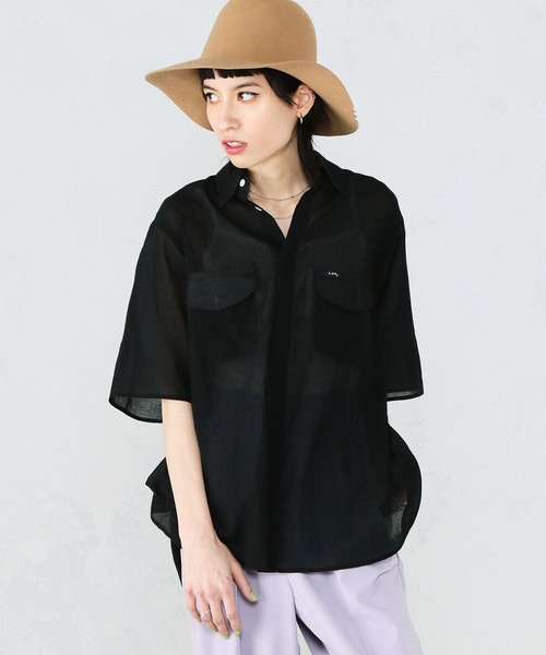 Lee（リー）の「Lee/リー　シアーシャツ半袖（シャツ/ブラウス・レディース・サックスブルー/ブラック/テラコッタ/ホワイト・SMALL/MEDIUM）」の5枚目の写真