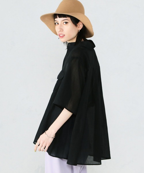 Lee（リー）の「Lee/リー　シアーシャツ半袖（シャツ/ブラウス・レディース・サックスブルー/ブラック/テラコッタ/ホワイト・SMALL/MEDIUM）」の6枚目の写真