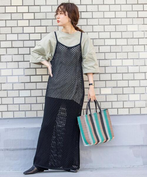 coen by SIZU（コーエンバイシズ）の「coen by SIZU メッシュワンピース＆メロウ5分袖Tシャツ2セット（ワンピース・レディース・ナチュラル・FREE）」の5枚目の写真