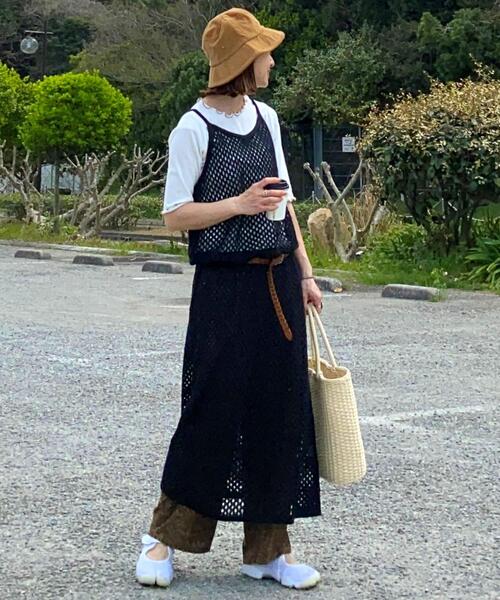 coen by SIZU（コーエンバイシズ）の「coen by SIZU メッシュワンピース＆メロウ5分袖Tシャツ2セット（ワンピース・レディース・ブラック/ナチュラル・FREE）」の12枚目の写真