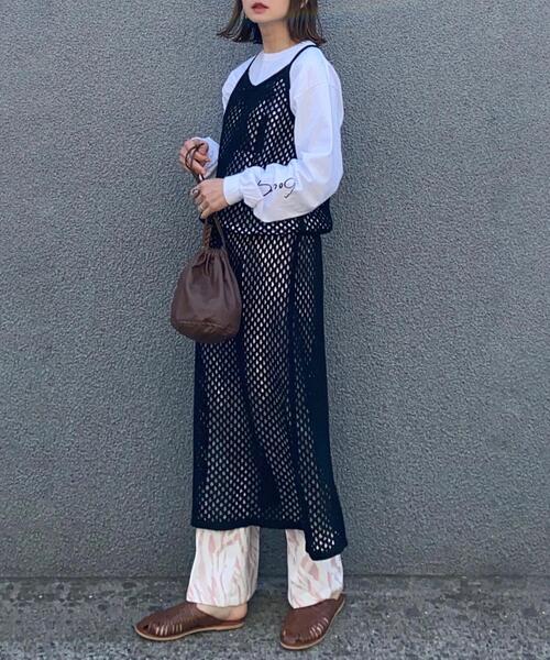 coen by SIZU（コーエンバイシズ）の「coen by SIZU メッシュワンピース＆メロウ5分袖Tシャツ2セット（ワンピース・レディース・ブラック/ナチュラル・FREE）」の8枚目の写真