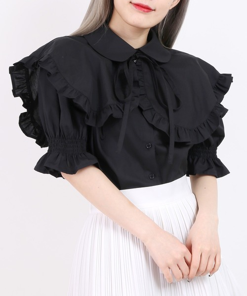 WC（ダブル シー）の「ダブル襟付き半袖ブラウス（シャツ/ブラウス・レディース・ホワイト/ブラック・FREE）」の2枚目の写真