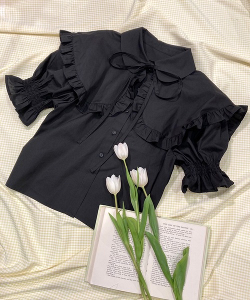 WC（ダブル シー）の「ダブル襟付き半袖ブラウス（シャツ/ブラウス・レディース・ホワイト/ブラック・FREE）」の8枚目の写真