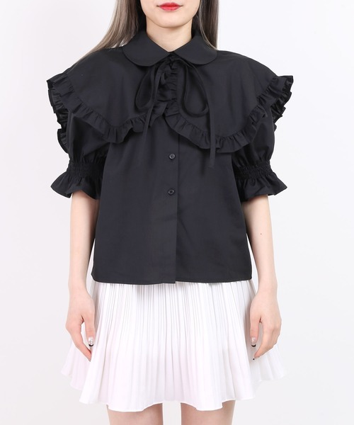WC（ダブル シー）の「ダブル襟付き半袖ブラウス（シャツ/ブラウス・レディース・ホワイト/ブラック・FREE）」の10枚目の写真