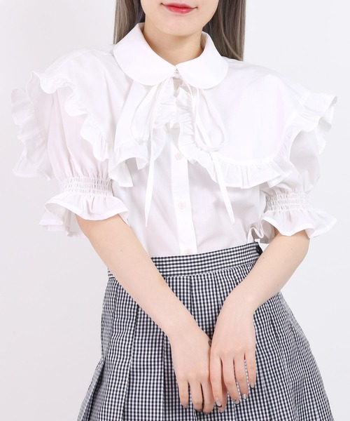 WC（ダブル シー）の「ダブル襟付き半袖ブラウス（シャツ/ブラウス・レディース・ホワイト/ブラック・FREE）」の3枚目の写真