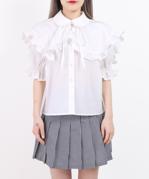 WC（ダブル シー）の「ダブル襟付き半袖ブラウス（シャツ/ブラウス・レディース・ホワイト/ブラック・FREE）」の4枚目の写真