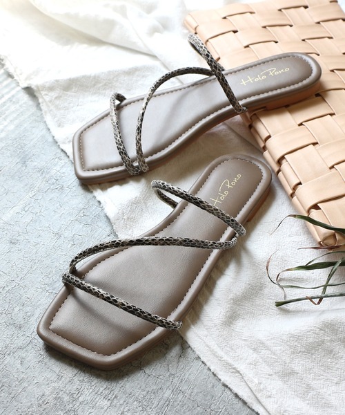 AmiAmi（アミアミ）の「スクエアトゥナローストラップフラットサンダル（サンダル・レディース・ブラック/ブラウン/ライトベージュ/パイソン・LL/S/M/L）」の17枚目の写真