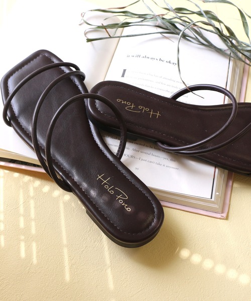 AmiAmi（アミアミ）の「スクエアトゥナローストラップフラットサンダル（サンダル・レディース・ブラック/ブラウン/ライトベージュ/パイソン・LL/S/M/L）」の19枚目の写真