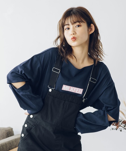 MILKFED.（ミルクフェド）の「SLIT SLEEVE TOP（Tシャツ/カットソー・レディース・ホワイト/ブラック/ネイビー・ONE SIZE）」の3枚目の写真