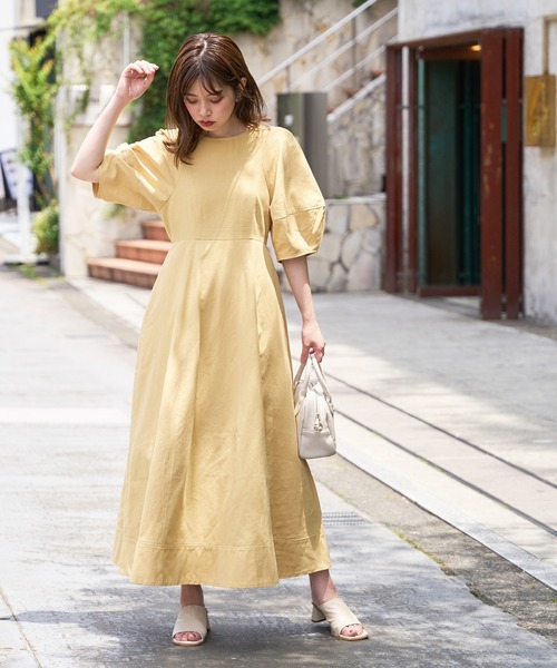 【韓国ファッション】ナイロン ランタンスリーブ ワンピース natural couture ワンピース ランタンスリーブワンピース