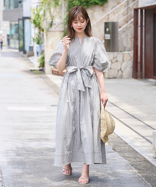 natural couture　ランタンスリーブワンピース　デニムワンピース　L セール】ランタンスリーブワンピース（ワンピース）｜natural