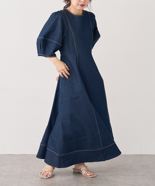 natural couture（ナチュラルクチュール）の「ランタンスリーブワンピース（ワンピース・レディース・イエロー/ブルー系その他/ストライプ・L/FREE）」の9枚目の写真