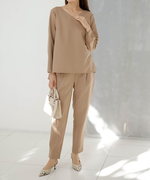 RANAN（ラナン）の「【2点セット】洗える/ストレッチ　ペプラムブラウス＆テーパードパンツセットアップ（スーツセット・レディース・ブラック系その他/ブルー系その他/グレー系その他/アイボリー/モカ・M/L/LL/3L/5L/4L）」の18枚目の写真