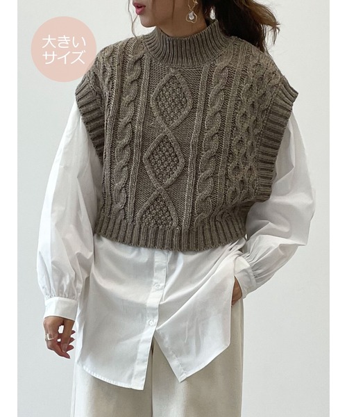 SLURR（スラ―）の「【大きいサイズ】＜セット＞ニットベスト+ブラウスチュニック（ベスト・レディース・ブラック/アイボリー/モカ/ライトベージュ・L）」の8枚目の写真