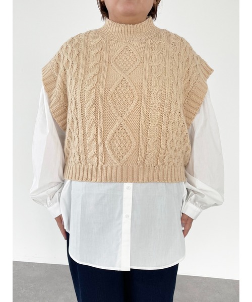 SLURR（スラ―）の「【大きいサイズ】＜セット＞ニットベスト+ブラウスチュニック（ベスト・レディース・ブラック/アイボリー/モカ/ライトベージュ・L）」の10枚目の写真