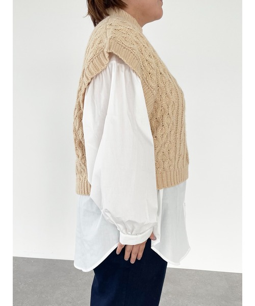 SLURR（スラ―）の「【大きいサイズ】＜セット＞ニットベスト+ブラウスチュニック（ベスト・レディース・ブラック/アイボリー/モカ/ライトベージュ・L）」の11枚目の写真