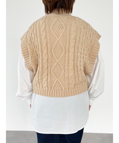 SLURR（スラ―）の「【大きいサイズ】＜セット＞ニットベスト+ブラウスチュニック（ベスト・レディース・ブラック/アイボリー/モカ/ライトベージュ・L）」の12枚目の写真