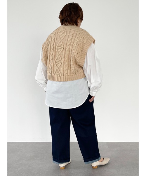 SLURR（スラ―）の「【大きいサイズ】＜セット＞ニットベスト+ブラウスチュニック（ベスト・レディース・ブラック/アイボリー/モカ/ライトベージュ・L）」の16枚目の写真