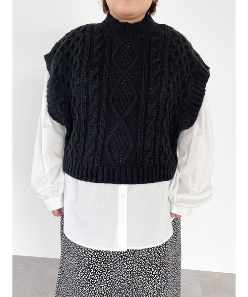 SLURR（スラ―）の「【大きいサイズ】＜セット＞ニットベスト+ブラウスチュニック（ベスト・レディース・ブラック/アイボリー/モカ/ライトベージュ・L）」の17枚目の写真