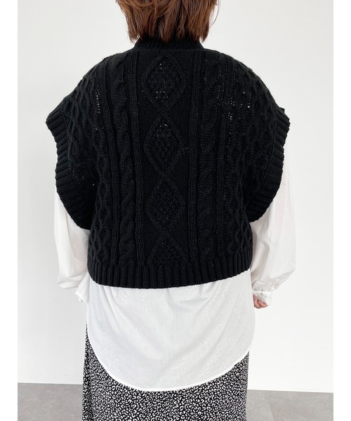 SLURR（スラ―）の「【大きいサイズ】＜セット＞ニットベスト+ブラウスチュニック（ベスト・レディース・ブラック/アイボリー/モカ/ライトベージュ・L）」の19枚目の写真