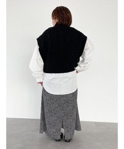 SLURR（スラ―）の「【大きいサイズ】＜セット＞ニットベスト+ブラウスチュニック（ベスト・レディース・ブラック/アイボリー/モカ/ライトベージュ・L）」の22枚目の写真