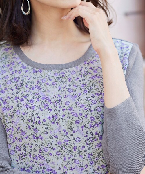 Tiaclasse（ティアクラッセ）の「【洗える】異素材使いの花柄シフォンコンビワンピース（ワンピース・レディース・ブラック/グレー/ミント/モカ・11号/9号/7号）」の7枚目の写真