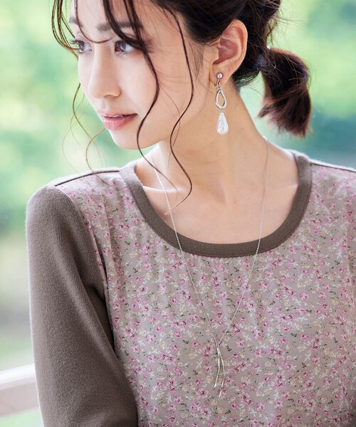 Tiaclasse（ティアクラッセ）の「【洗える】異素材使いの花柄シフォンコンビワンピース（ワンピース・レディース・ブラック/グレー/ミント/モカ・11号/9号/7号）」の16枚目の写真