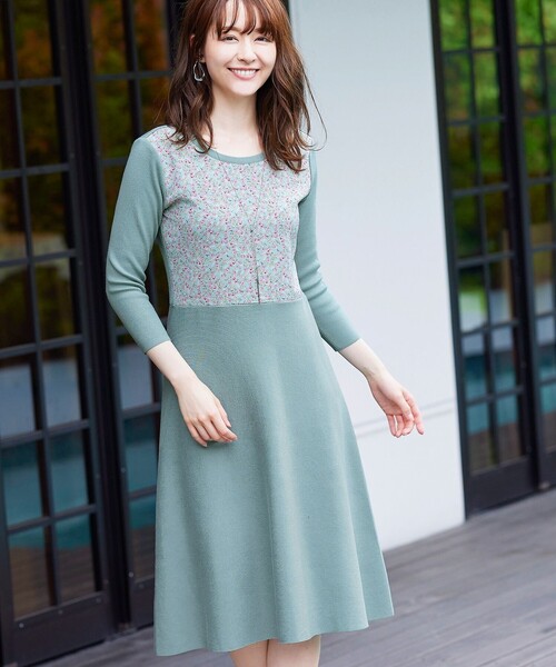 Tiaclasse（ティアクラッセ）の「【洗える】異素材使いの花柄シフォンコンビワンピース（ワンピース・レディース・ブラック/グレー/ミント/モカ・11号/9号/7号）」の20枚目の写真