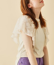 MADEMOISELLE ROPE' | フラワーシアースリーブドッキングプルオーバー(Tシャツ/カットソー)